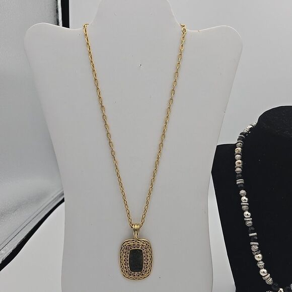 Two Necklaces By George Golden Tone Camio And Silver Tone - Picture 2 of 8